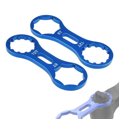 SATUY 2Pcs Bicycle Fork Cap Wrench, Aluminium Alloy Bike Front Fork Repair Tool, Suspension Forks Cap Spaner Suitable for XCR/XCM/XCT/RST, Blue