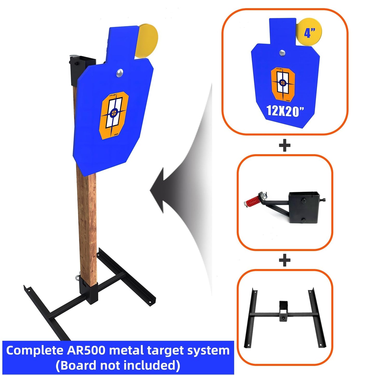 ATFLBOX AR500 3/8 inch Thick Steel Target Stand System, 12'' x 20" Hostage Reactive Shooting Targets with 2x4 Target Stand Kit (Blue)
