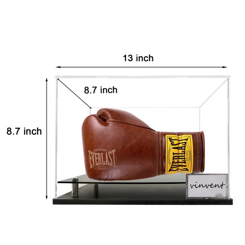 Boxing Glove Display Case,Display Deluxe UV-Protected,Display Case Holder Showcase with Stands for Boxing Glove Baseball Mitt UV Protection Gold Color Riser Horizontal Stand