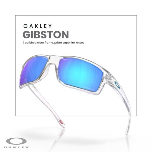 OAKLEY Gibston OO9449 944904 60MM Polished Clear/Prizm Sapphire Rectangular Sunglasses for Men+ Bundle Accessory Leash Kit, Microfiber Pouch