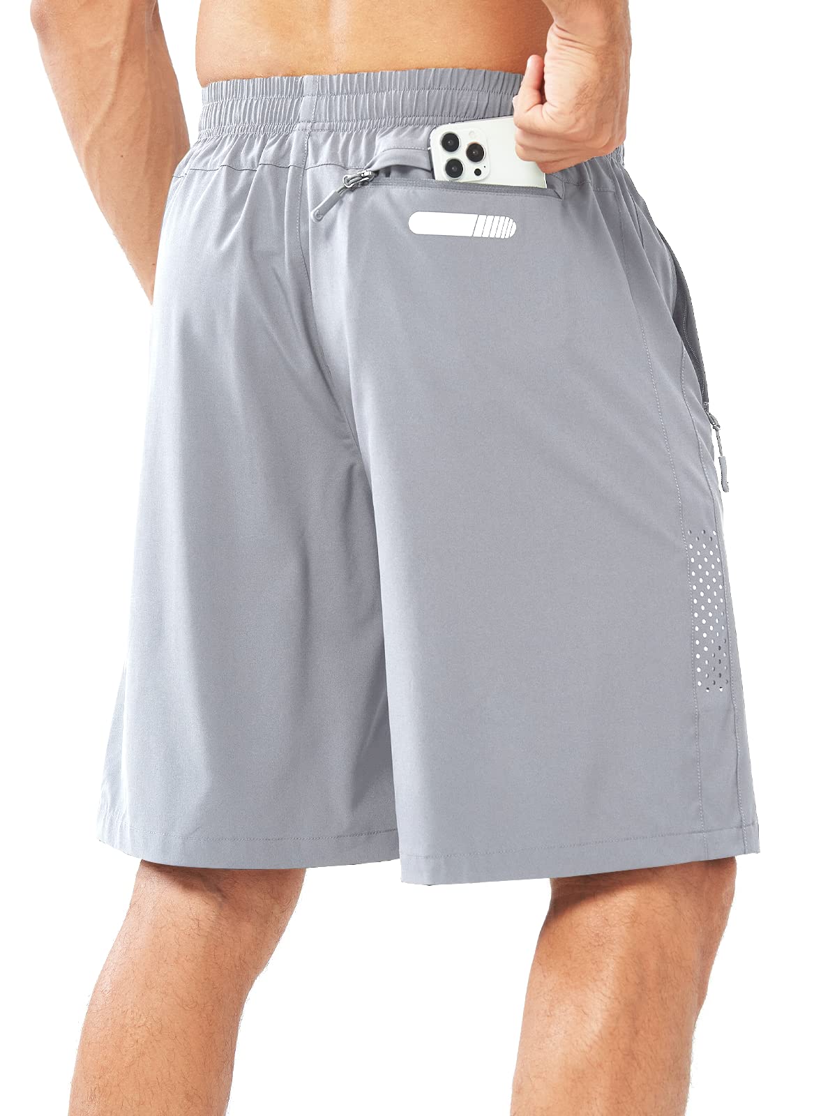 NORTHYARD Men's Athletic Running Shorts Gym Workout 7"/9"/5" Quick Dry Lightweight Sports Basketball Tennis 3 Zipper Pockets GREY-9inch 2XL
