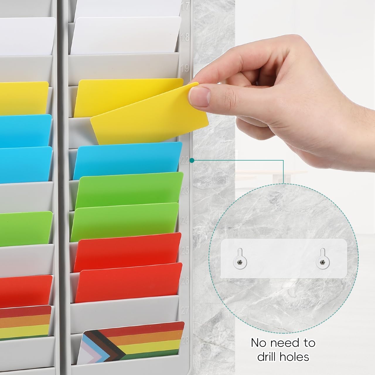 Material Card Rack Vertical Business Card Holder Wall Mount Rack Badge Card Holder Time Card Slot Pyramid Time Rack Time Clock Card Holder Attendance Cards Storage Rack Wall Pocket