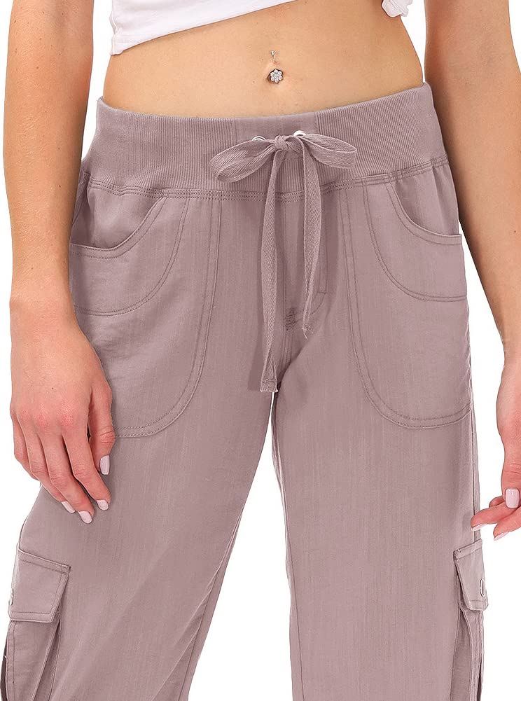 MoFiz Women's Hiking Cargo Shorts Quick Dry Lightweight Athletic Capri Pants for Camping Jogger with Pockets Pink 3XL
