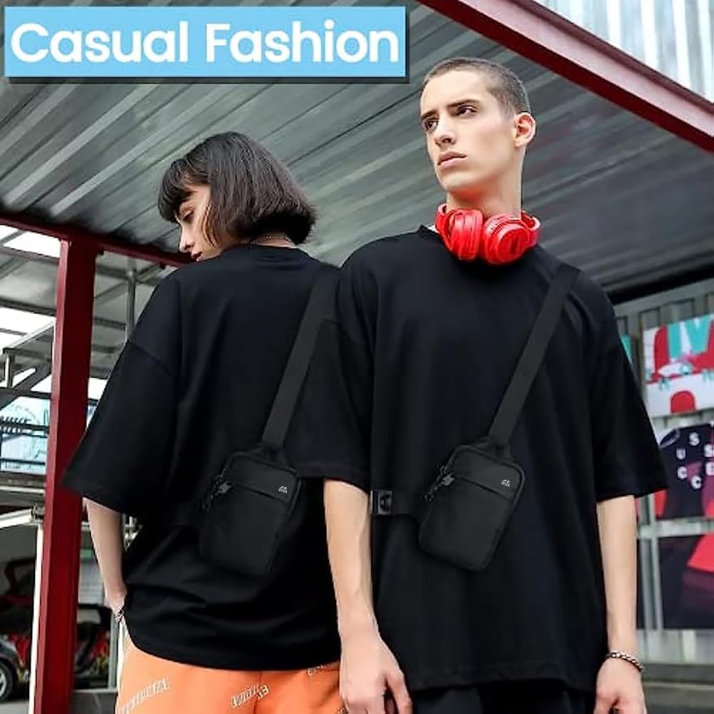 JMMDY Small Sling Bag for Women and Men, mini Crossbody Bags Trendy with Extended Strap, Lightweight Chest Bag (Black)