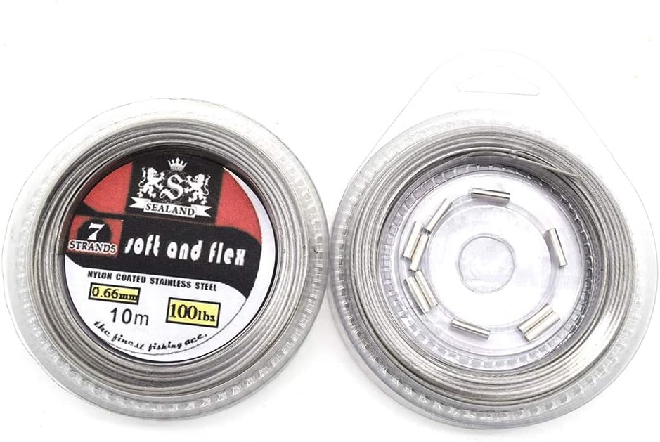 5LB-200LB 7 Strands Fishing Line Wire Leader Nylon Coated Stainless Steel Leader Wire with Crimps Sleeves