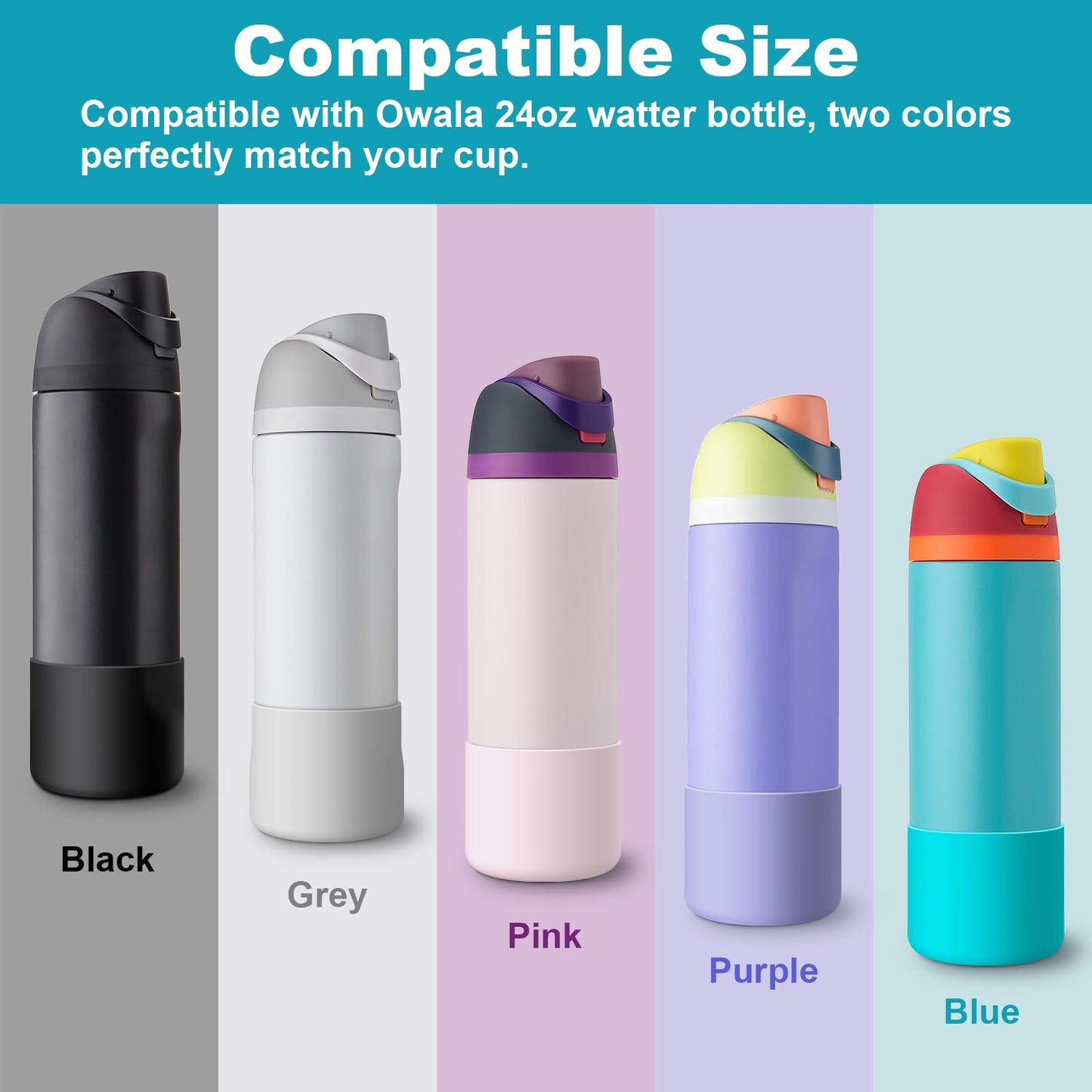 Boot Sleeve for Owala Water Bottle 24 oz - 2 PCS Accessory Silicone Water Bottle Protector for FreeSip/Twist/Flip - Dishwasher Safe, BPA-Free, Non-Toxic