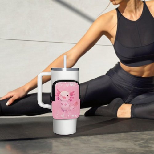 BYCHECAR Axolotl Water Bottle Pouch for Stanley Quencher Adventure 30oz/40oz Tumbler Pouch Bag Zipper Cup Accessories for Phone Earphone Card Storage Holder