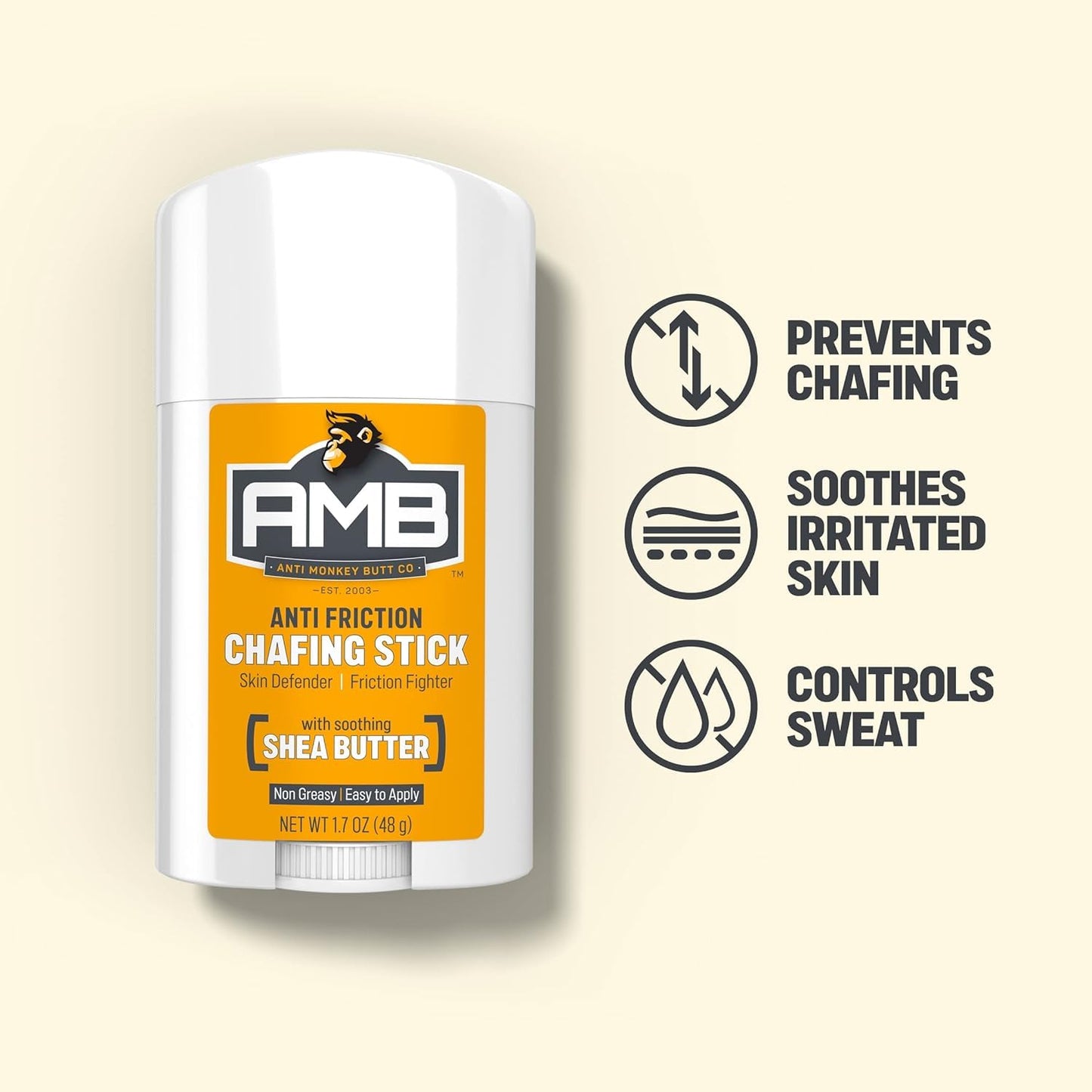 Anti Monkey Butt Body Powder for Women & Men - Talc-Free, Hypoallergenic Formula for Anti-Chafing & Anti-Itch Relief - Absorbs Sweat & Fights Friction with Calamine - 8 oz - 2-Pack