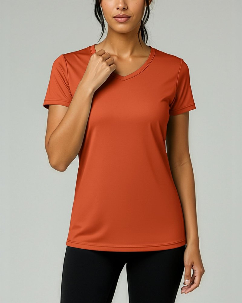 Real Essentials 5 Pack: Women's Dry-Fit Short Sleeve V Neck T Shirt Workout Fitness Yoga Top Tee (Available in Plus Size), Set 12, 2X