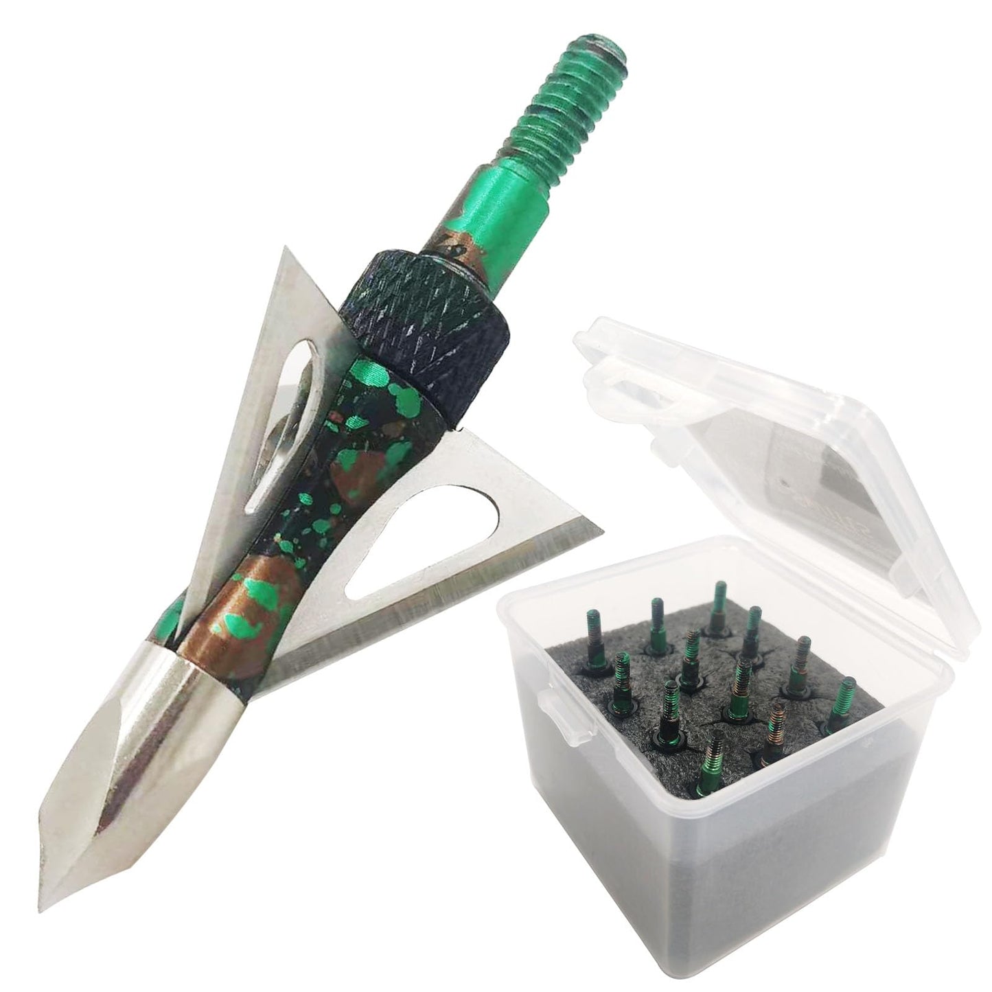 Flying Swifts Hunting Broadheads 3 Blades Archery Broadheads 100or125 Grain 12PK Screw-in Arrow Heads Arrow Tips Compatible with Traditional Bows and Compound Bow Archery Hunting (Camouflage-ZZ)