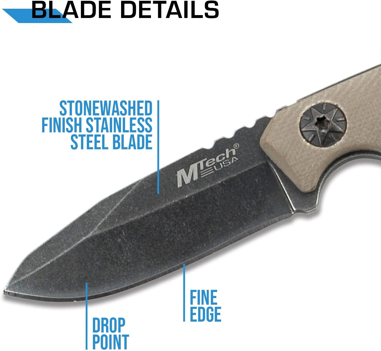 MTech USA MT-20-30 Series Fixed Blade Neck Knife, Drop Point Blade, G10 Handle, 4-3/4-Inch Overall