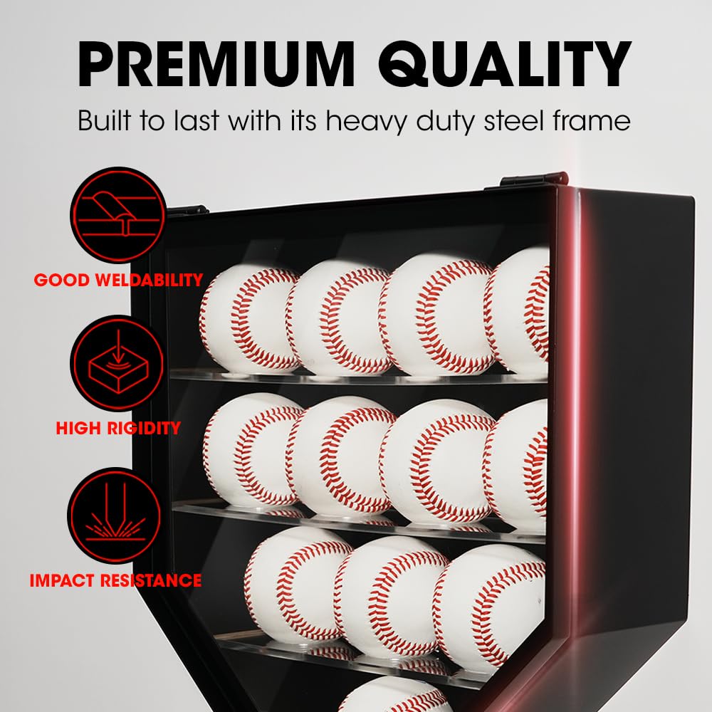 J JACKCUBE DESIGN Baseball Display Frame Case 12 Balls Holders with UV Protection Acrylic Door Wall Mount Shadow Box Cabinet Shelf for Home Run Autographed Collection Memorabilia Ball- MK955A