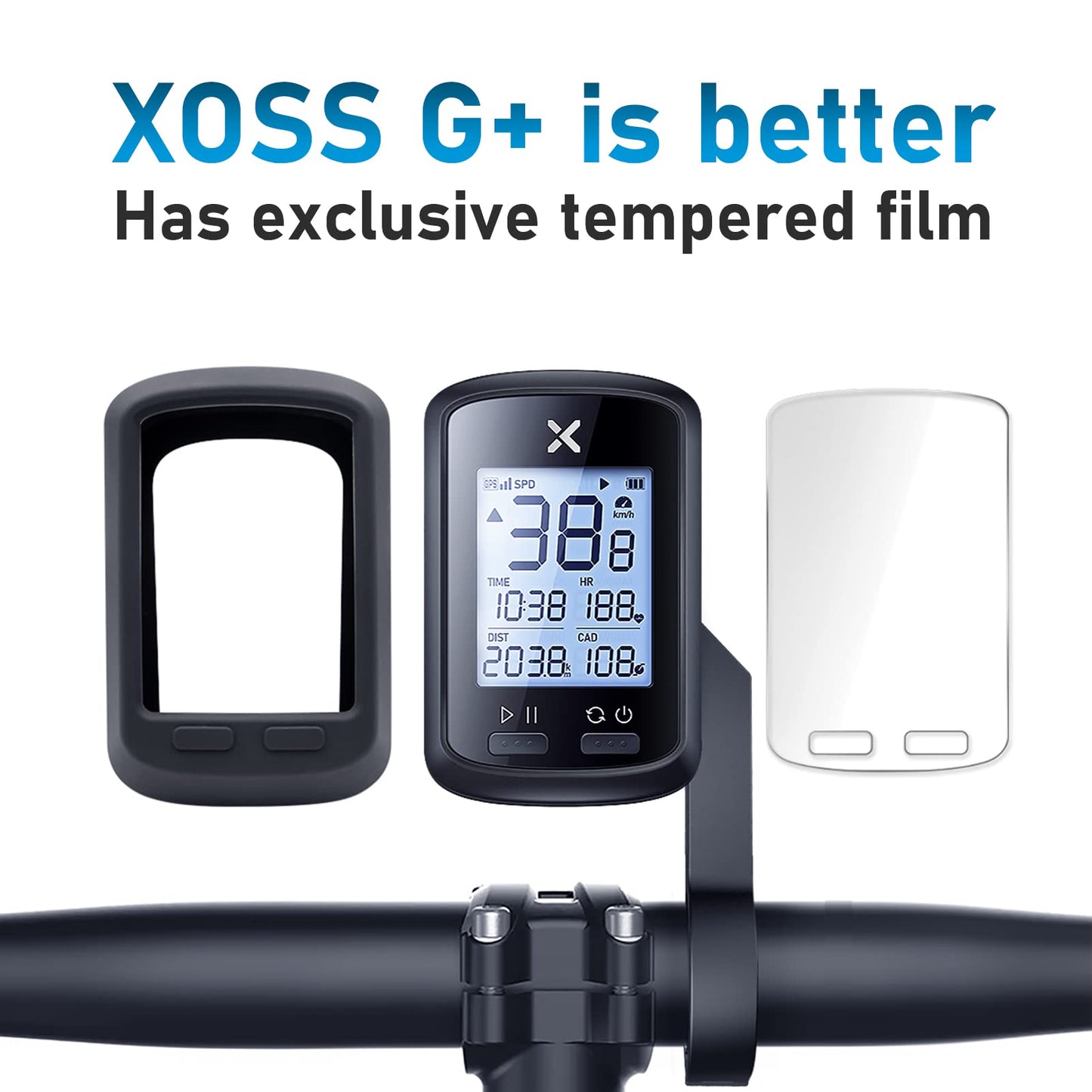 XOSS G+ GPS Bike Computer with Mount, Wireless Bluetooth Cycling Speedometer, Multifunctional ANT+ Bicycle Odometer with Auto Backlight and IPX7 Waterproof MTB Tracker (4 in 1)