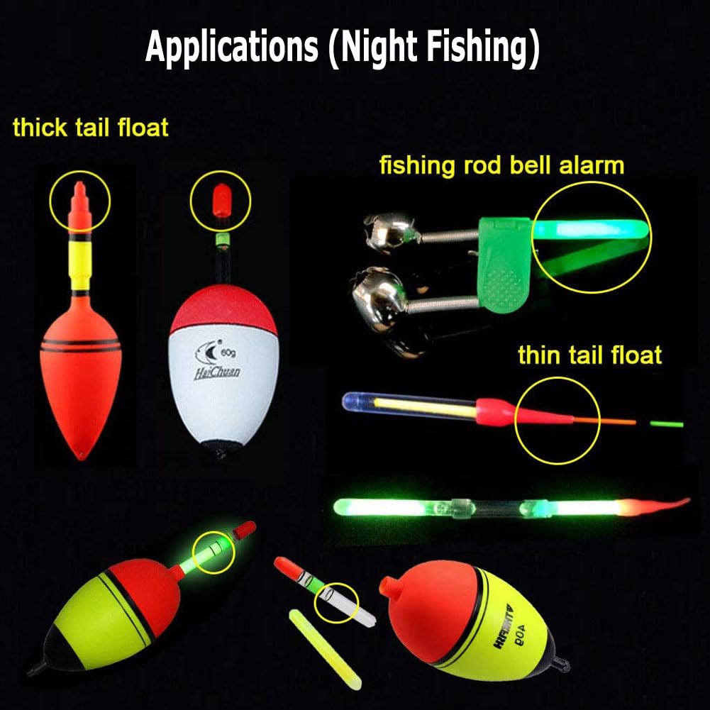 FASPLORE 100 PCS Fishing Glow Sticks for Bobbers Fishing Glow Sticks Rod Tip Glow Sticks for Night Fishing Halloween Glow Stick Decorations Comes with 4 PCS Attachments Clip