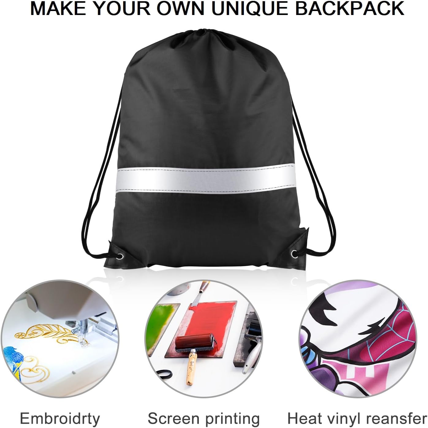 KUUQA 15 Pack Drawstring Backpack Bag Bulk Reflective Backpack String Bags Cinch Sack Backpack for Team Yoga Sport Gym Traveling