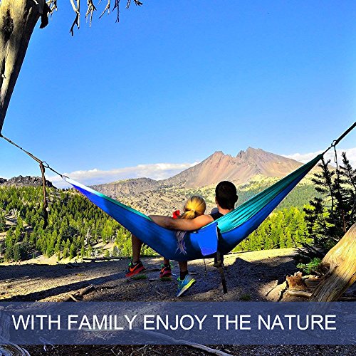 Portable Camping Hammock with Straps - Single/Double 210D Nylon Swing, Blue/Sky Blue