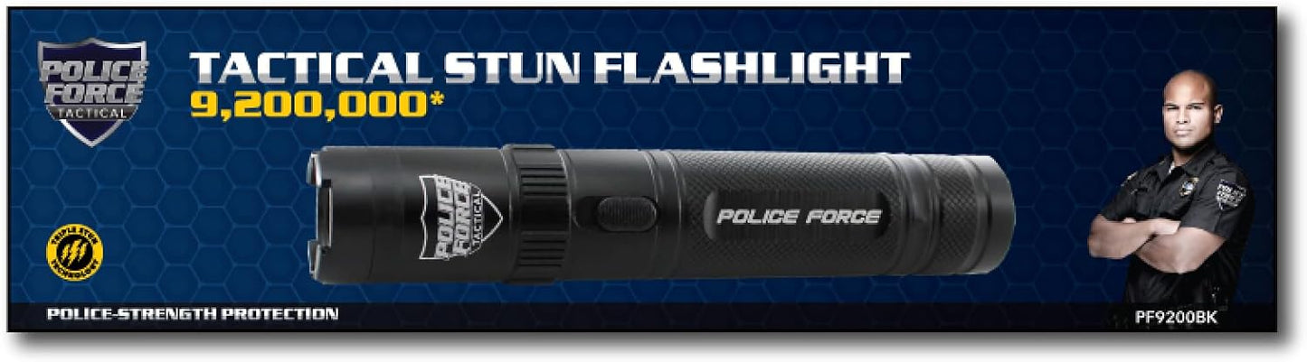 Streetwise Security Police Force 9,200,000 Tactical Stun Gun Flashlight with Rechargeable Battery, Triple Stun Technology, and 5-Mode LED for Self Defense