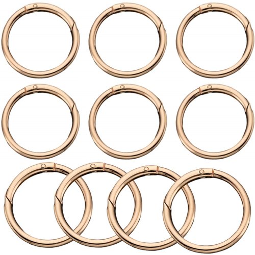 Trigger Spring O Rings Round Carabiner Clip Snap for Keyrings Buckle, Bags,Purses 10 Pack (Gold)