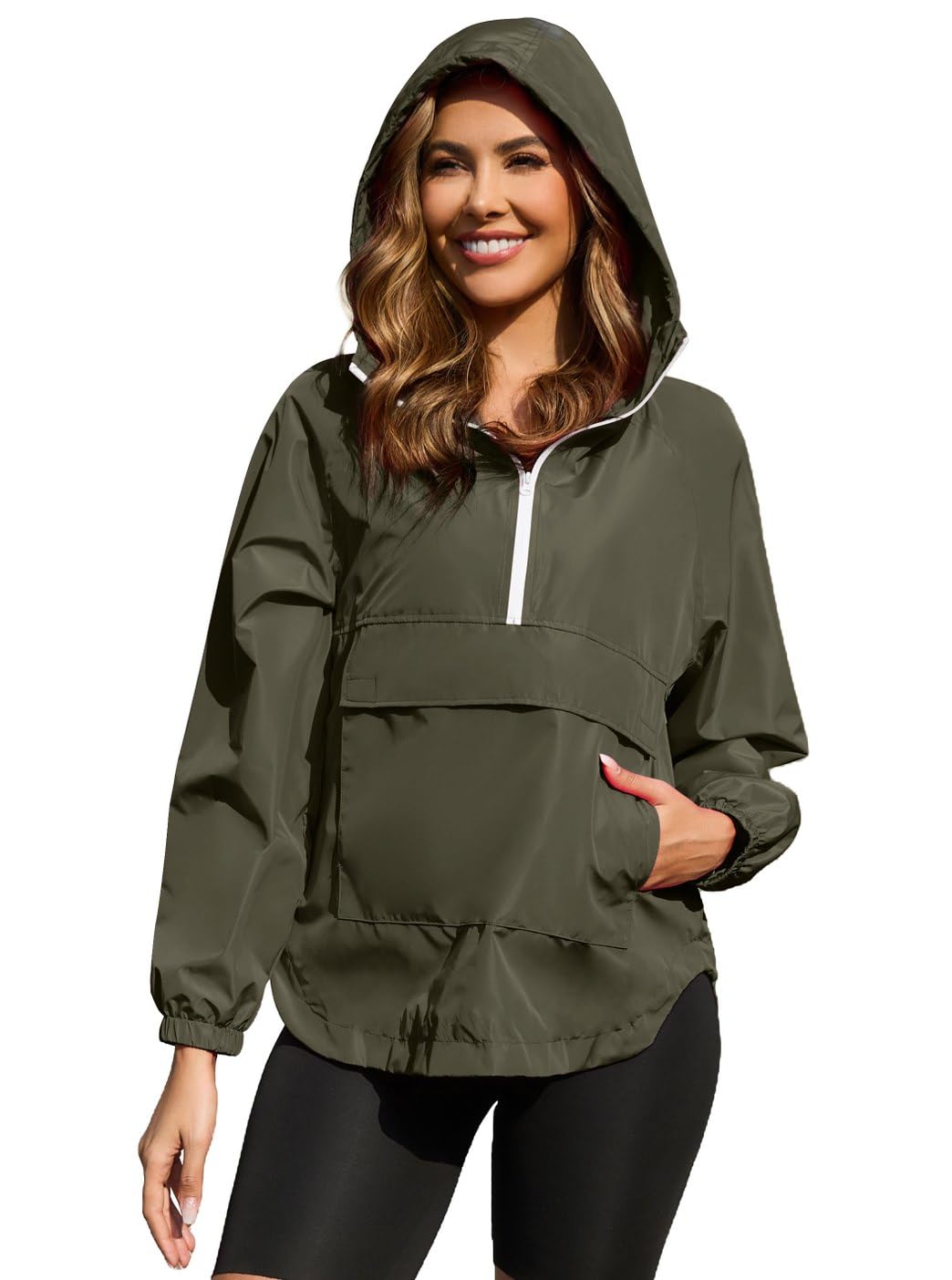 PESION Womens Packable Waterproof Raincoat Lightweight Rain Jacket, Running Cycling Hiking Windbreaker Pullover Jackets
