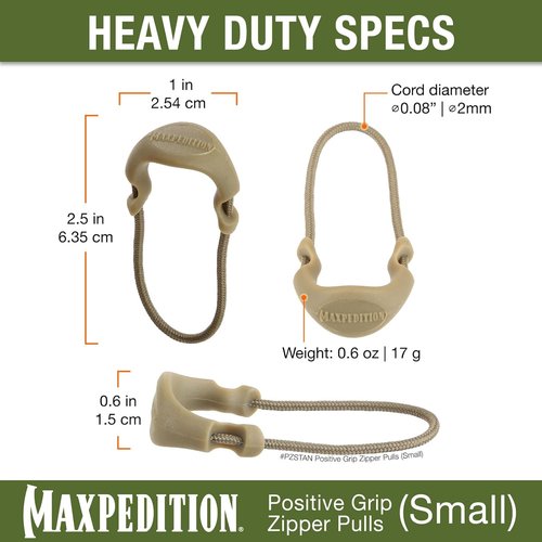 MAXPEDITION Positive Grip Zipper Pulls (Small, Tan) Pack of 6, Zipper Pull Replacement for Tactical Backpack, EDC Pouch, Bug Out Bag & Luggage, Sling Pull Tab, PZSTAN