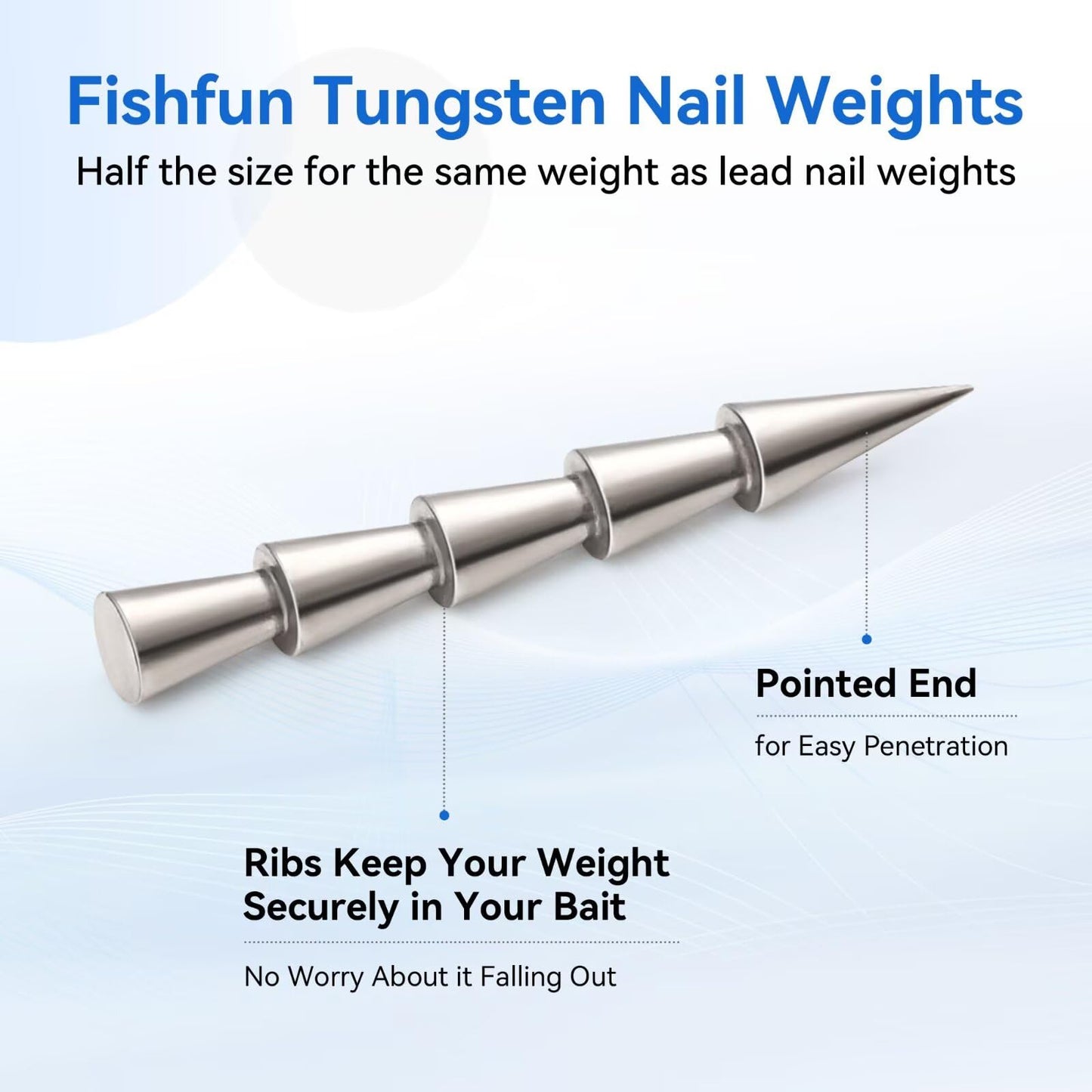 Fishfun 12/20pcs Tungsten Nail Weights for Neko Wacky Rig Fishing, Insert Pencil Worm Sinkers for Bass Fishing, 1/16oz, 12pcs