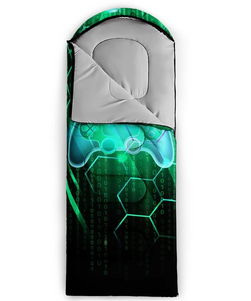 Axolotl Green Gamepad Sleeping Bag for Boys Men - Lightweight Waterproof Backpacking Bag for Warm and Cool Weather - Video Gaming Console Design for Travel, Outdoors Camping, Hiking