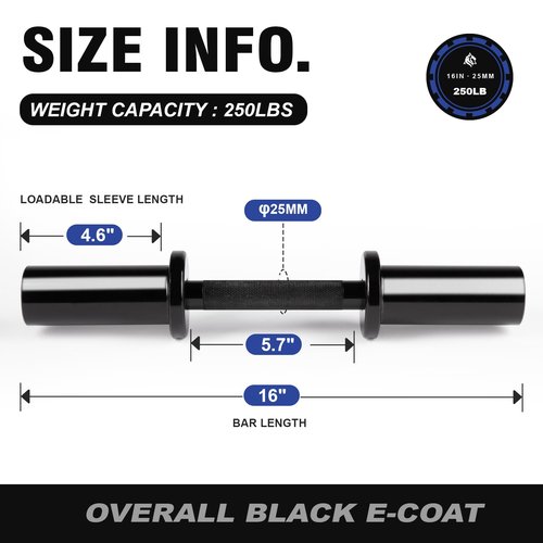 LIONSCOOL 16"Loadable Dumbbells Pairs, Olympic Dumbbell Bar/Handle for Strength Training, Compatible with 2’’ Standard Plates (Overall Black)