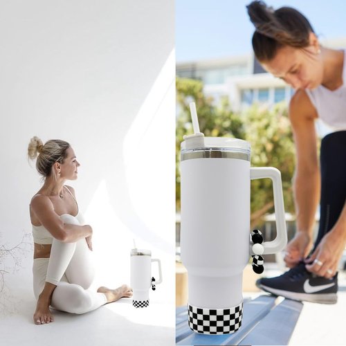 WAFOIRO Silicone Boot Tumbler Handle Decor Tumbler Cup Cover Water Bottle Accessories for 30oz&40oz Stanley Protective Bottom Sleeve（Checkered）