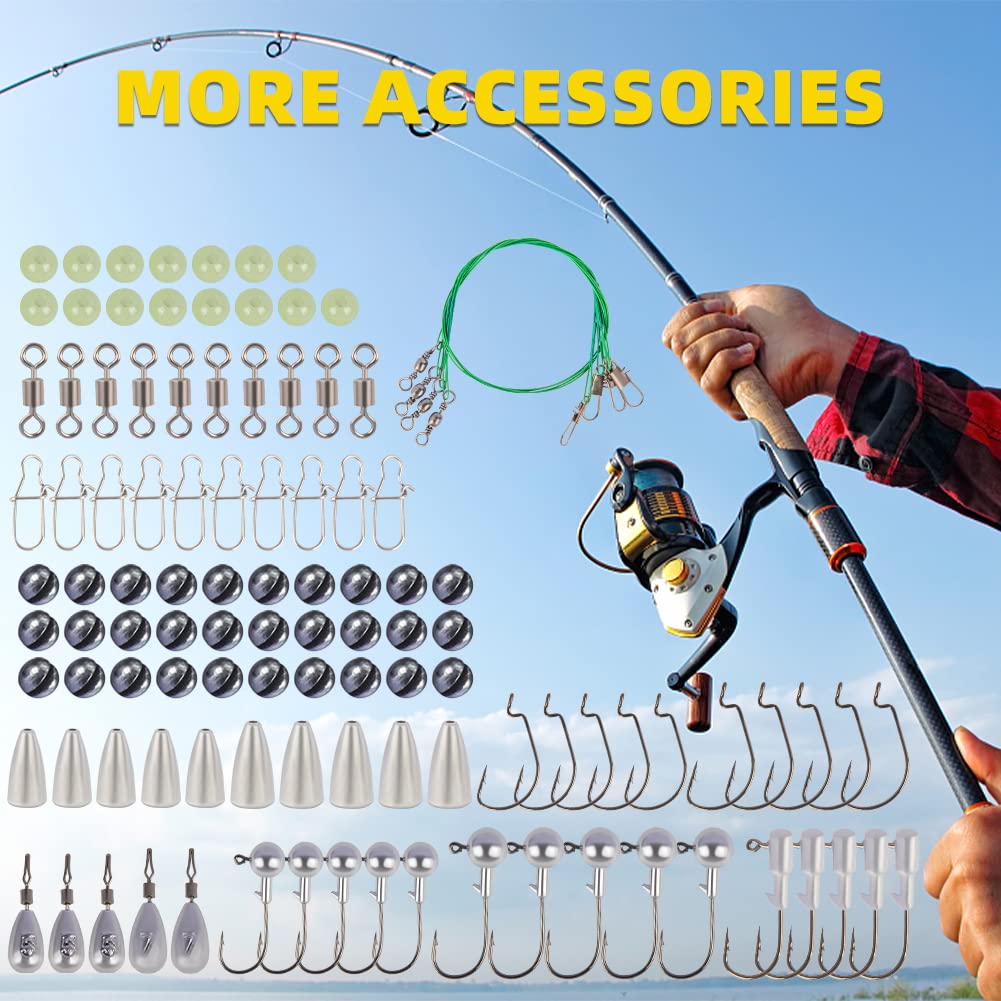 GOANDO Fishing Lures Kit 380Pcs Fishing Accessories Set for Bass Trout Salmon with Topwater Lures Crankbaits Spinnerbaits Spoon Worms Jigs and More Fishing Gear with Tackle Box