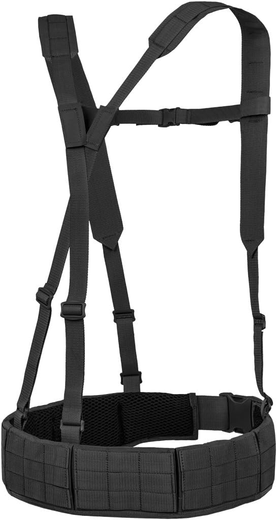Tasmanian Tiger Warrior Belt MK III, Tactical Battle Belt, MOLLE Webbing, Chest Strap Carrying System, Small, Black (TT-7655-040-S)