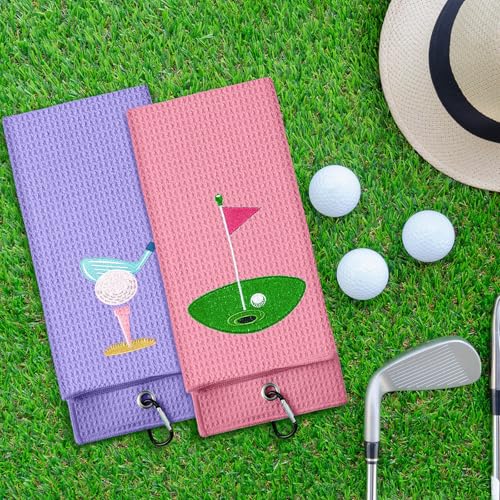 Golf Towels Microfiber Embroidered Ball Set - Pink Purple Elegant Style