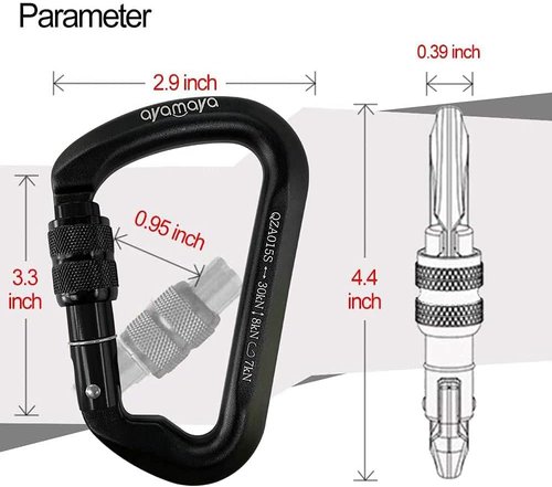 Ayamaya Climbing Carabiners - 3 Pack Screwgate Locking Carabiner 30KN (6744 lbs) Heavy Duty Gears for Rock Climbing, Rappelling, Swing Rescue & Gym, Large D-Shaped Carabiners