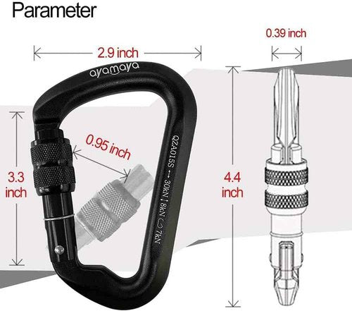 Heavy Duty Ayamaya Climbing Carabiners - 3 Pack Screwgate Locking 30KN for Rock Climbing & Rescue
