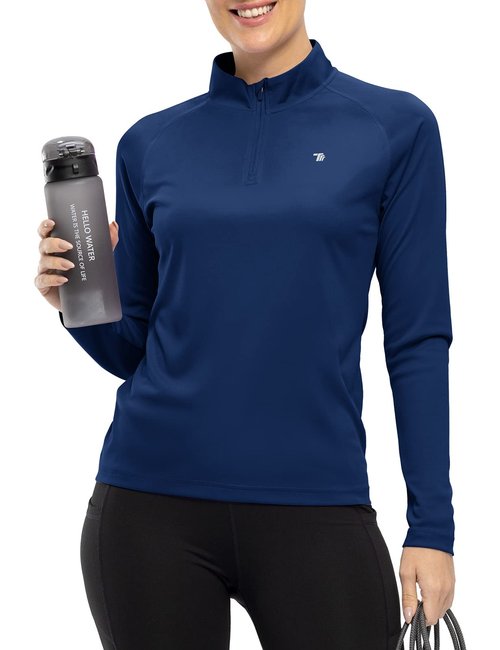 Rdruko Women's SPF Shirts Long Sleeve Lightweight Quater Zip UV Protection Dry Fit Hiking Pullover(Navy, US XXL)