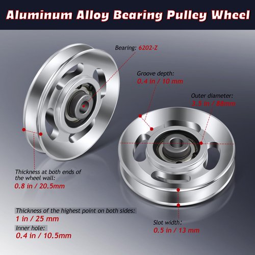 balacoo 6pcs Pulley System for Home Gym, Aluminum Alloy Cable Pulley Wheel for Gym Equipment Exercise Machine Pulldown Attachments