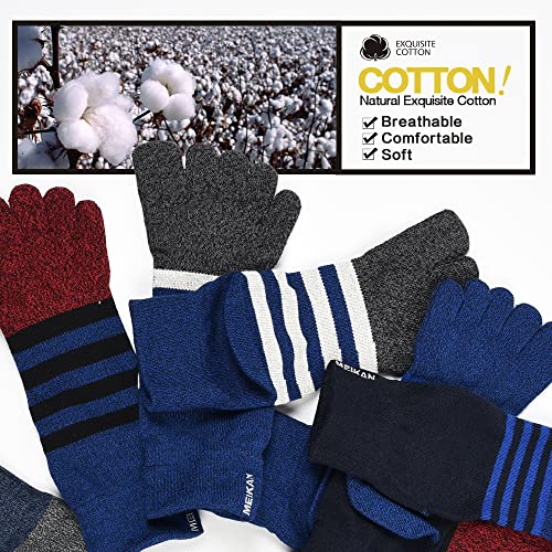 Men's Cotton Toe Socks 5-Finger Compression Crew No Show Athletic Socks - 4 Pairs (Size 7-11) Classic Stripe-02