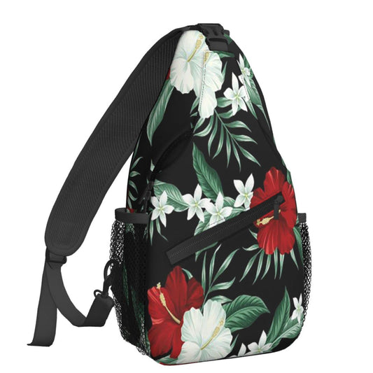 NiuKom Tropical Hawaiian Hibiscus Crossbody Bags for Women Trendy Sling Backpack Men Chest Shoulder Bag Gym Cycling Travel Hiking Daypack