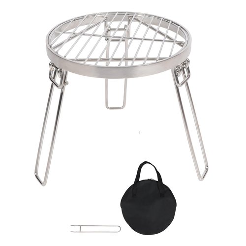 Lineslife Folding Campfire Tripod for Cooking, Portable Camping Tripod Stand with Grill Grate for Solo Stove Bonfire Fire Pit, Dutch Oven, Open Fire, Stainless Steel