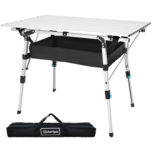 OuterSpa Portable Camping Table with Adjustable Legs, Lightweight Aluminum Folding Table Foldable Table for Outdoor Cooking, Picnic, Beach, Backyards, Rectangular
