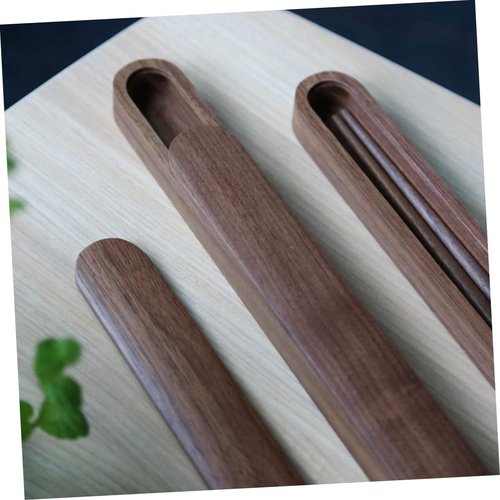 SHOWERORO Solid Wood Chopsticks Box With Case - Travel Silverware Holder for Camping, Outdoor, Student Use - Black Walnut Fork Included