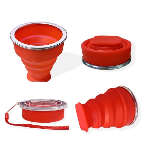 Collapsible Cup - Silicone Foldable Cup-Expandable Folding Drinking Cup -Reusable Portable Mugs Cups For Travel, Camping, Hiking, Survival, Car, Picnic, Beach, Holiday Vacation, Outdoor Sports Red