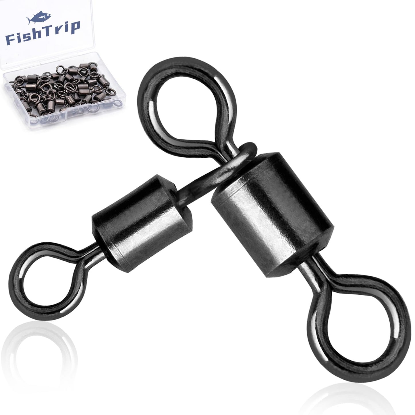 FishTrip 3 Way Swivel Fishing Tackle - 50pcs Black T-Turn Three Way Swivels Heavy Duty Saltwater for Catfish Rigs(2 * 3#)