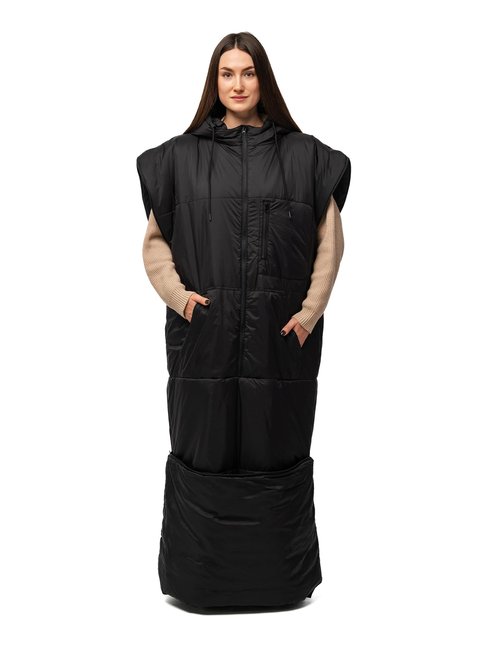 Relexit Adult Wearable Sleeping Bag with Hoodie, Sleeveless Design Adjustable Drawstring Waterproof Wearable Sleeping Bag Ideal for Camping, Cold Weather Black