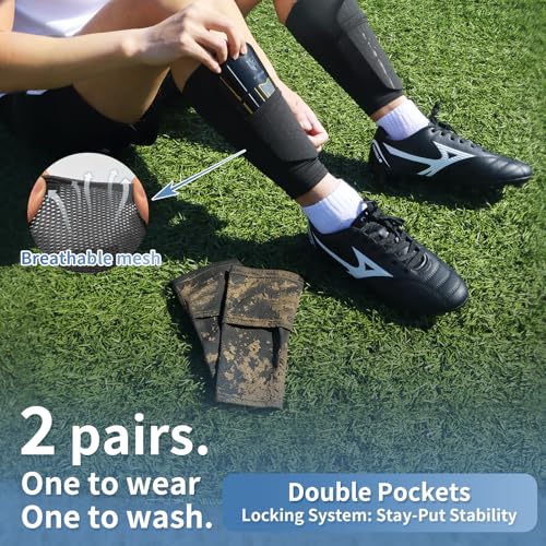 Kids Youth Adults Soccer Shin Guards with Sock Sleeves Black Golden M Size 4'7"-5'3"