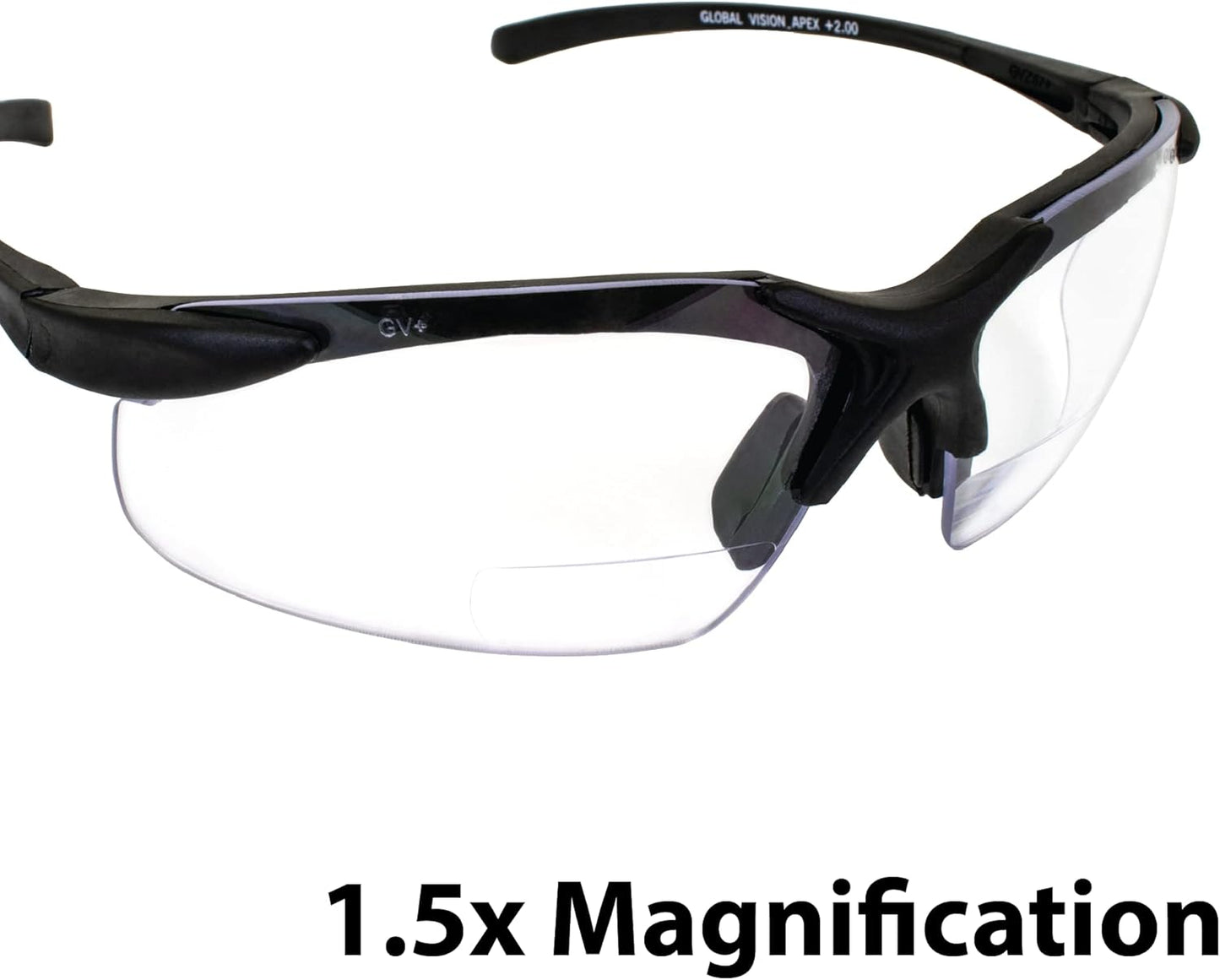 Global Vision Eyewear Apex +150 Series Sunglasses with Matte Black Frame and Clear Safety Lenses