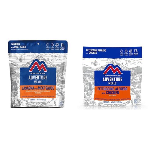 Mountain House Lasagna with Meat Sauce and Fettuccine Alfredo with Chicken | Freeze Dried Backpacking & Camping Food | 2 Servings Each