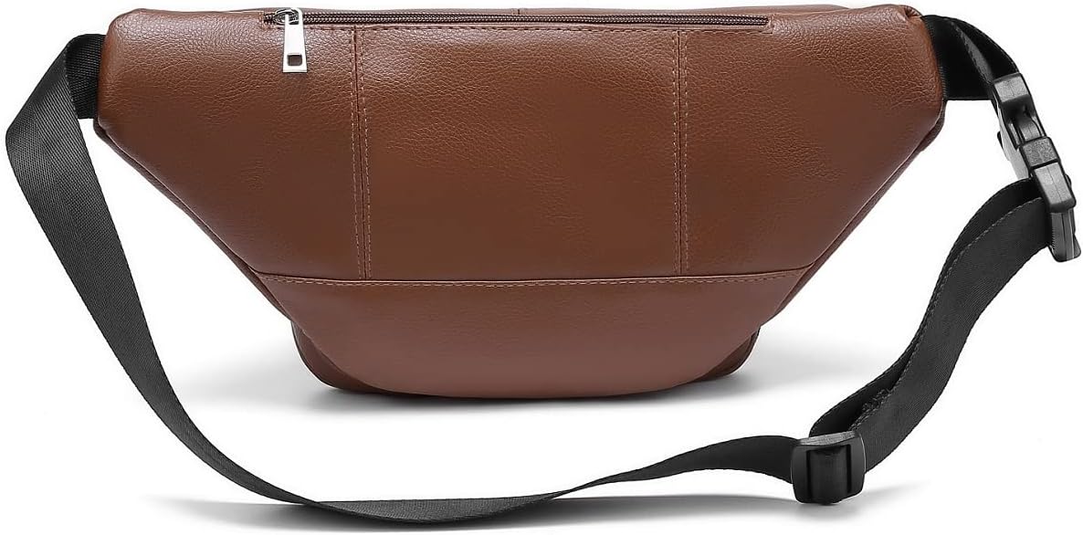 Genuine Leather Large 7 Pocket Waist Pack with Organizer, Card Slots -Brown