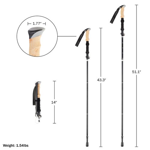 Collapsible Hiking Poles – Set of 2 Adjustable Aluminum Alloy Trekking Poles with Comfortable EVA Foam Handles for Sports & Outdoors, Camping Gear – Includes Various Pole Tips and Carrying Bag, Black