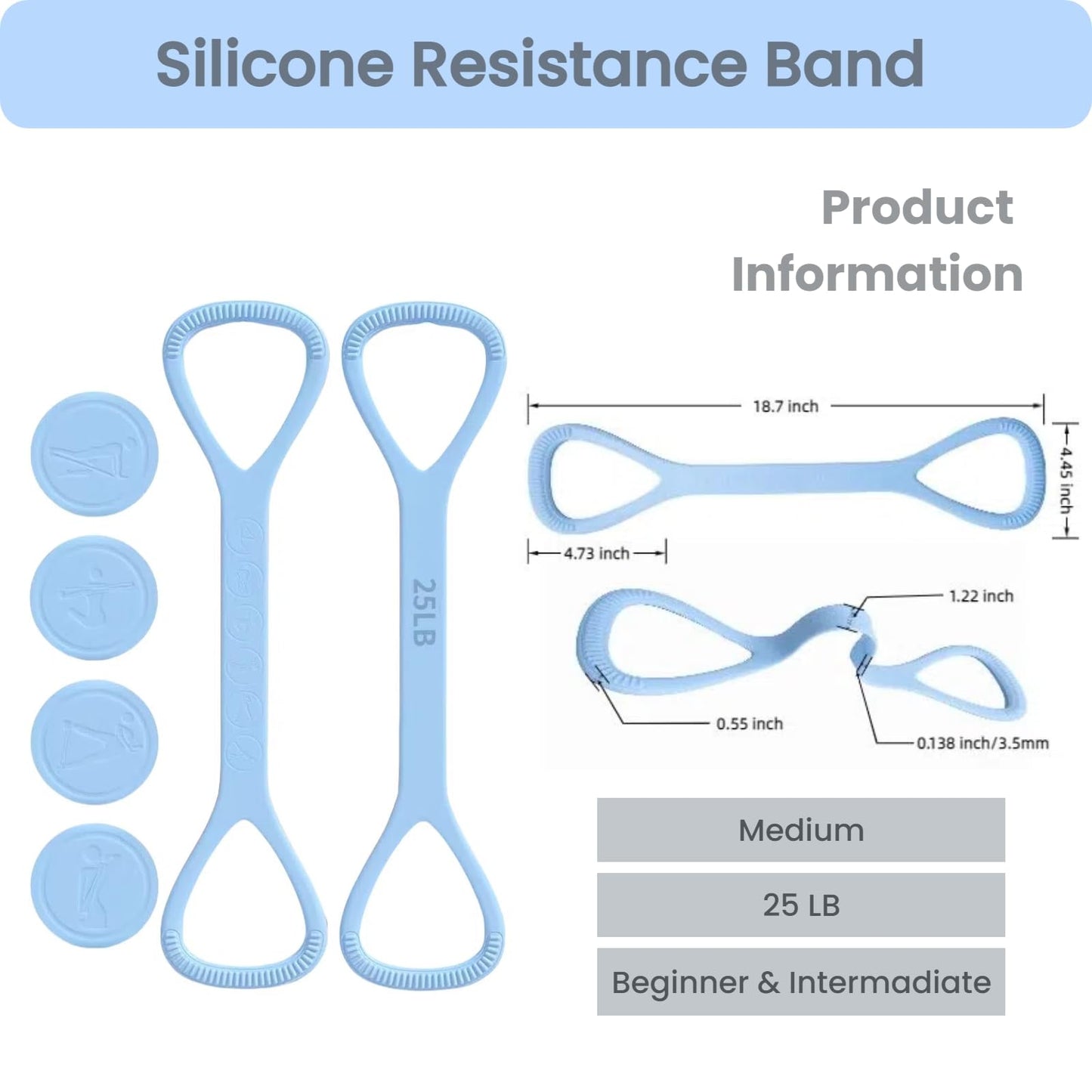 JOYLAY Figure 8 Resistance Band with Handles - 25lb Silicone Exercise Bands for Physical Therapy, Home Gym, Arm Back Shoulder Chest Workout - Portable Fitness Stretch Equipment for Women & Men (Blue)