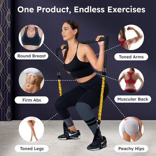 Pilates Bar Kit with Resistance Bands (10 Units) | 3 Loop Bands + 1 Jump Rope & Full-Body Workout Equipment | Dedicated Video Channel | Portable Home Gym